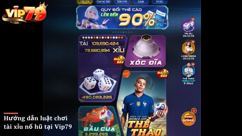 Hướng dẫn luật chơi tài xỉu nổ hũ tại Vip79