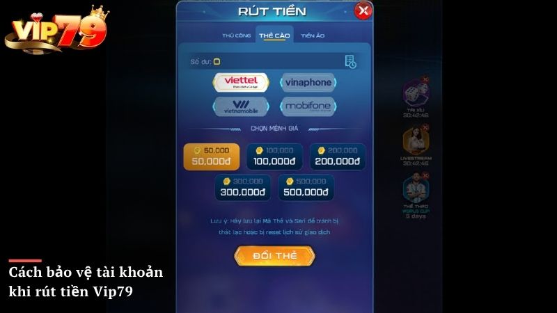 Cách bảo vệ tài khoản khi rút tiền Vip79